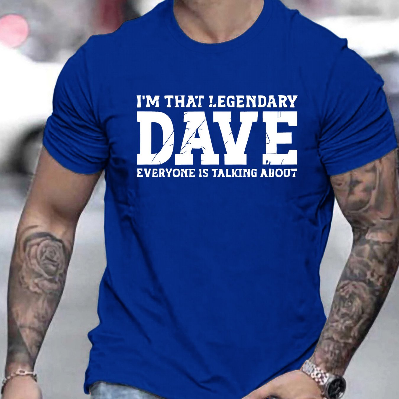 TEMU 1pc Men's Casual Crew Neck T-shirt, "i'm That Dave" Print, Polyester Knit Fabric With Slight Stretch, Regular Fit, Summer Fashion Top For Adults