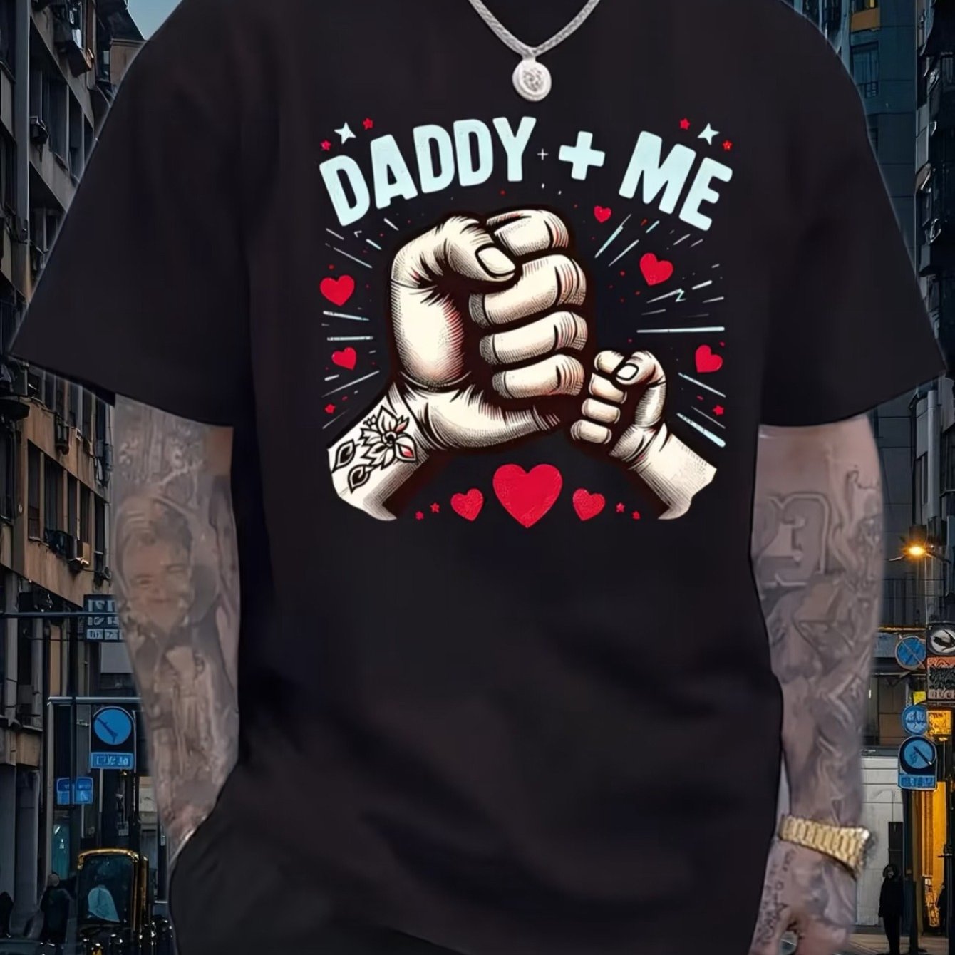 TEMU Daddy me Print Short Sleeve T-shirt, Men's Matching Design Round Neck Top, Summer Loose Breathable Versatile