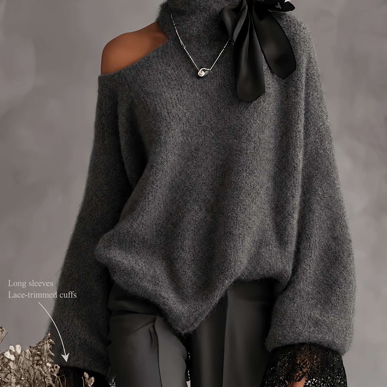 TEMU Haut Femme Printemps Automne Hiver, Débardeur Asymétrique Épaules Dénudées avec Nœud au Col Haut, Style et Bouffant en Synthétique, Manches à