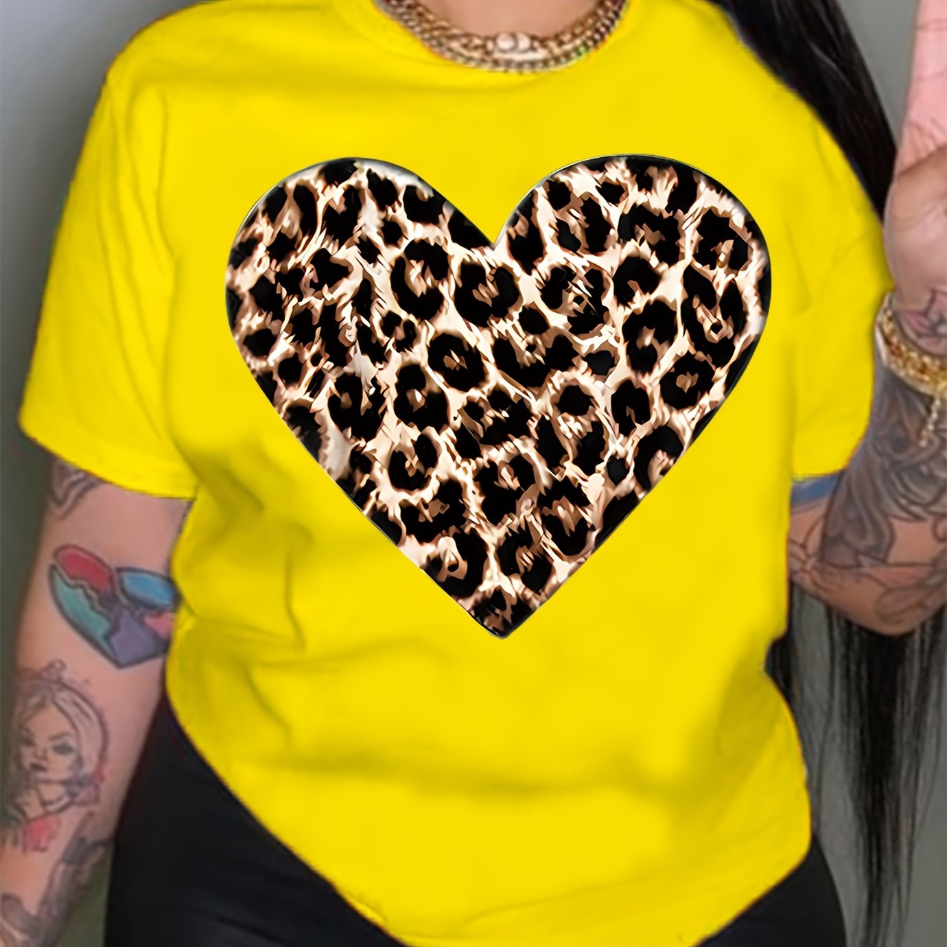 TEMU Plus Size, Plus Size Women's Printed Short Sleeve T-shirt, Spring/summer Leopard Print Pattern Short Sleeve T-shirt