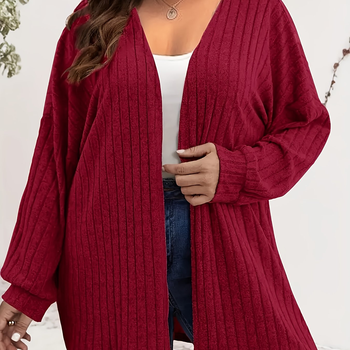 TEMU Grande Taille - Automne et Hiver Décontracté Confortable Élégant Grande Taille Femme Manches Longues Ouvertes sur le Devant Épaules Tombantes