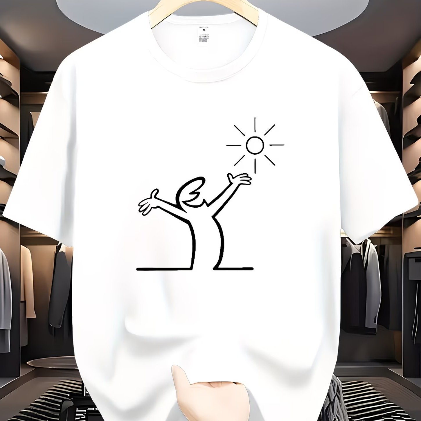 TEMU Minimalist Style Fun Character Graphic T-shirt For Men, Black, Loose Fit, Crew Neck, Short Sleeve, Breathable, Casual Streetwear, Trendy Men's
