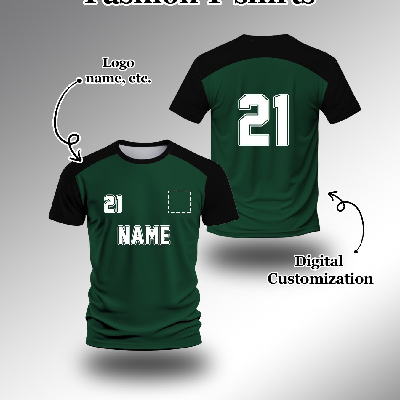 TEMU Maillot de sport personnalisé pour hommes - Nom et numéro personnalisés, coloris vert foncé/noir - T-shirt de soccer, basketball et fitness