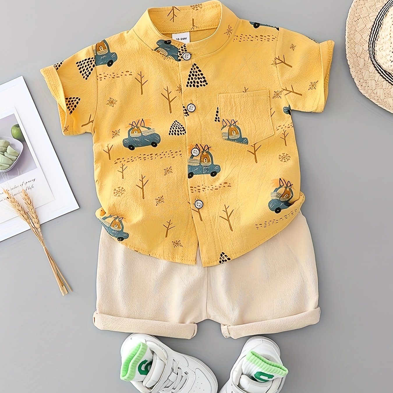 Children's Summer Fashion Panda Animal Shirt Short Sleeve Shorts Set, For Outdoor