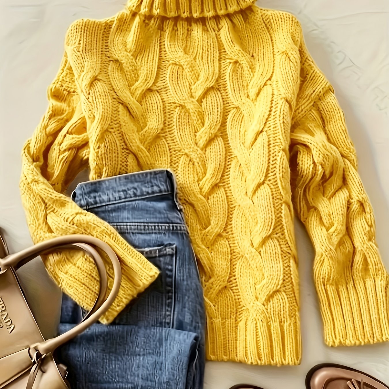 TEMU Código Estándar Mujer Otoño Invierno Estilo Premium Elegante Retro Jacquard Sexy Suéter Cuello Mujer