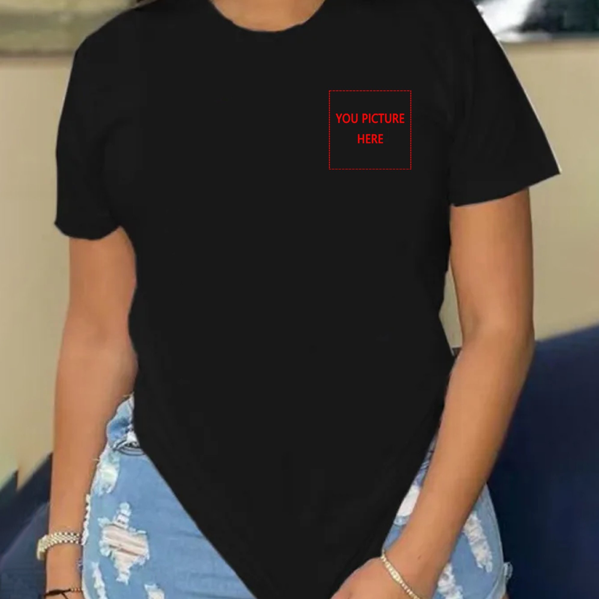 TEMU Customized Picture Print T-shirt, Casual Short Sleeve Crew Neck T-shirt For , Women's Clothing