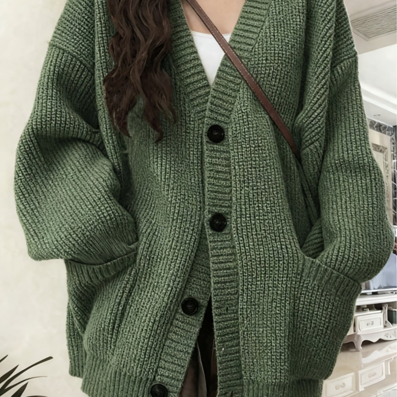 TEMU New Women's Fashion V-neck Cardigan Sweater