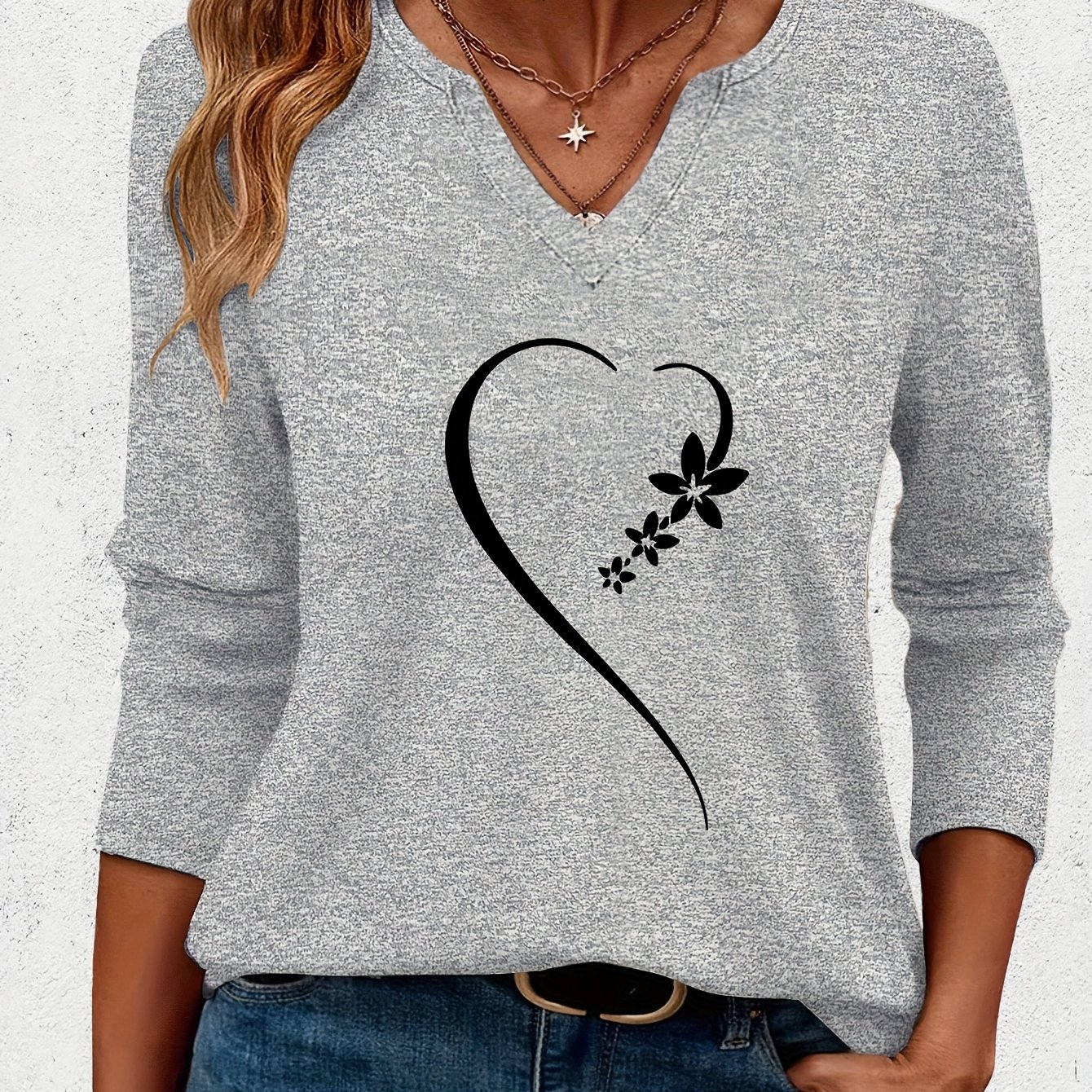 TEMU Cherry Heart Print V-neck 3/4 Sleeve 2237