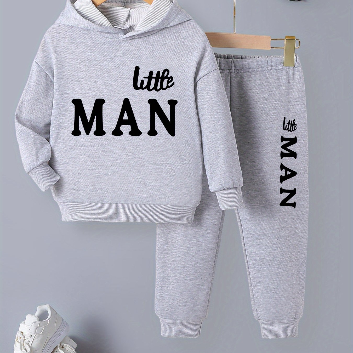 2pcs little man print outfit for boys hoodie comfy pants set kids clothing