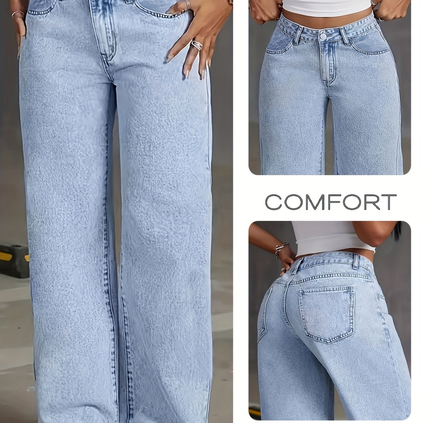 Image of New 2026 Plus-size Women's Stretch Straight-leg Jeans, Light Denim Trousers, -fit Casual Pants That Define The Waist, Ideal For Street Style, Home, Dates, And All-year Use As Mom Jeans