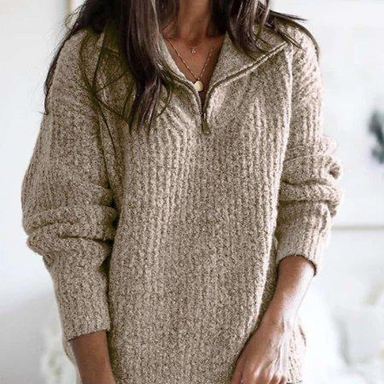 TEMU 2025 Autumn Winter Zipper Pullover Long Sleeve Sweater Coat For Women