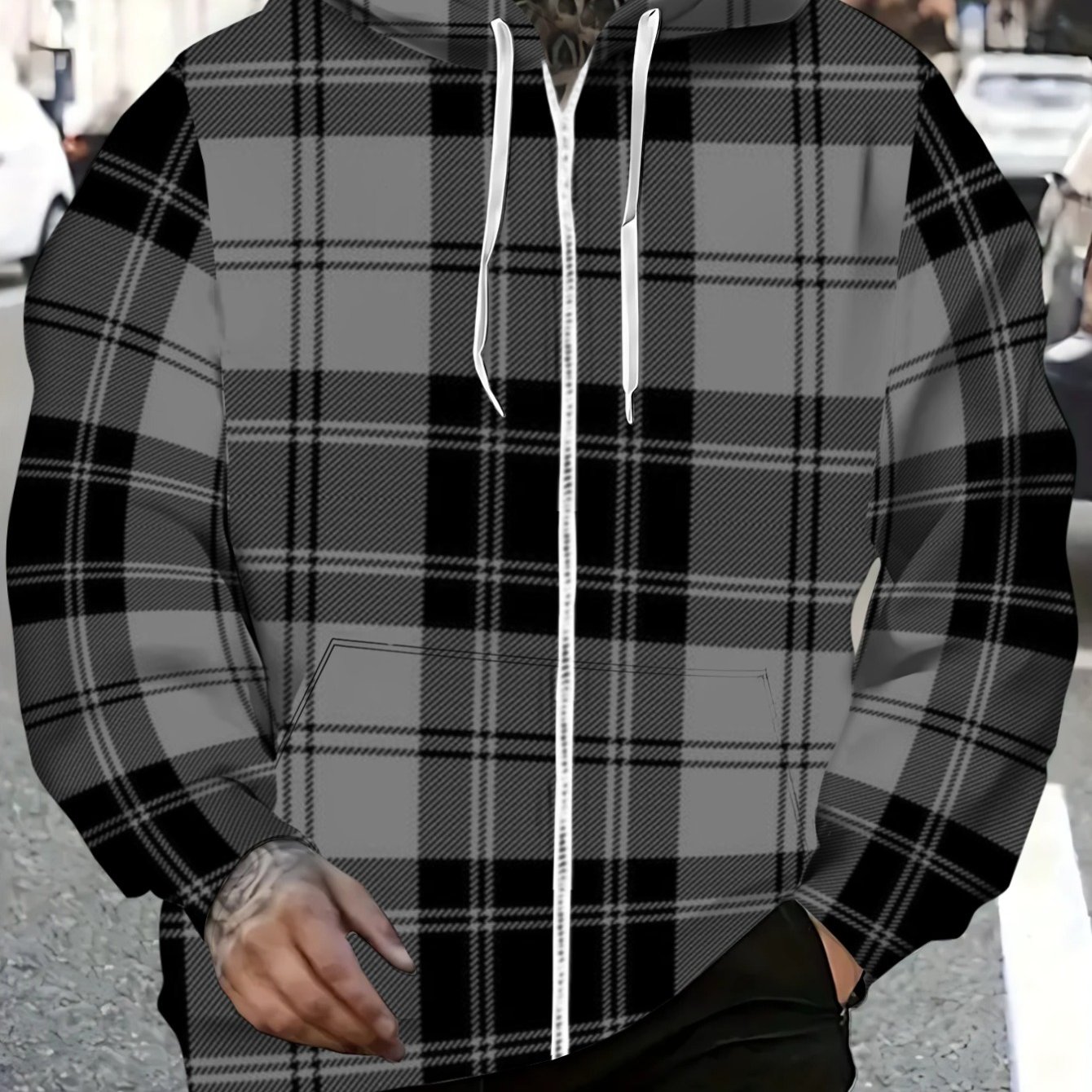 TEMU Men's Lightweight Hoodie In Black And Gray, Perfect For Casual Wear Or Outdoor Activities, Durable And Comfortable Design For Everyday Use