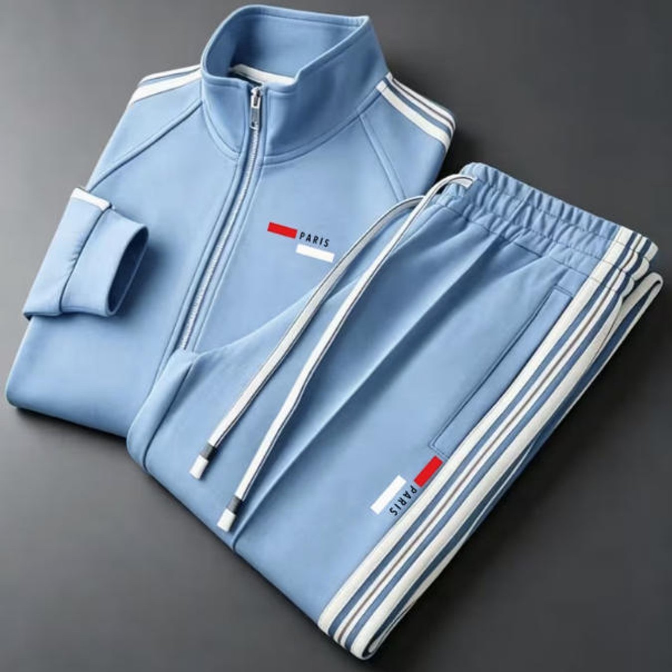 TEMU Stand Collar Street Style Trendy Striped Graphic 2pcs Tracksuit Casual Sportswear For Adult Men Holiday Gift Daily Wear