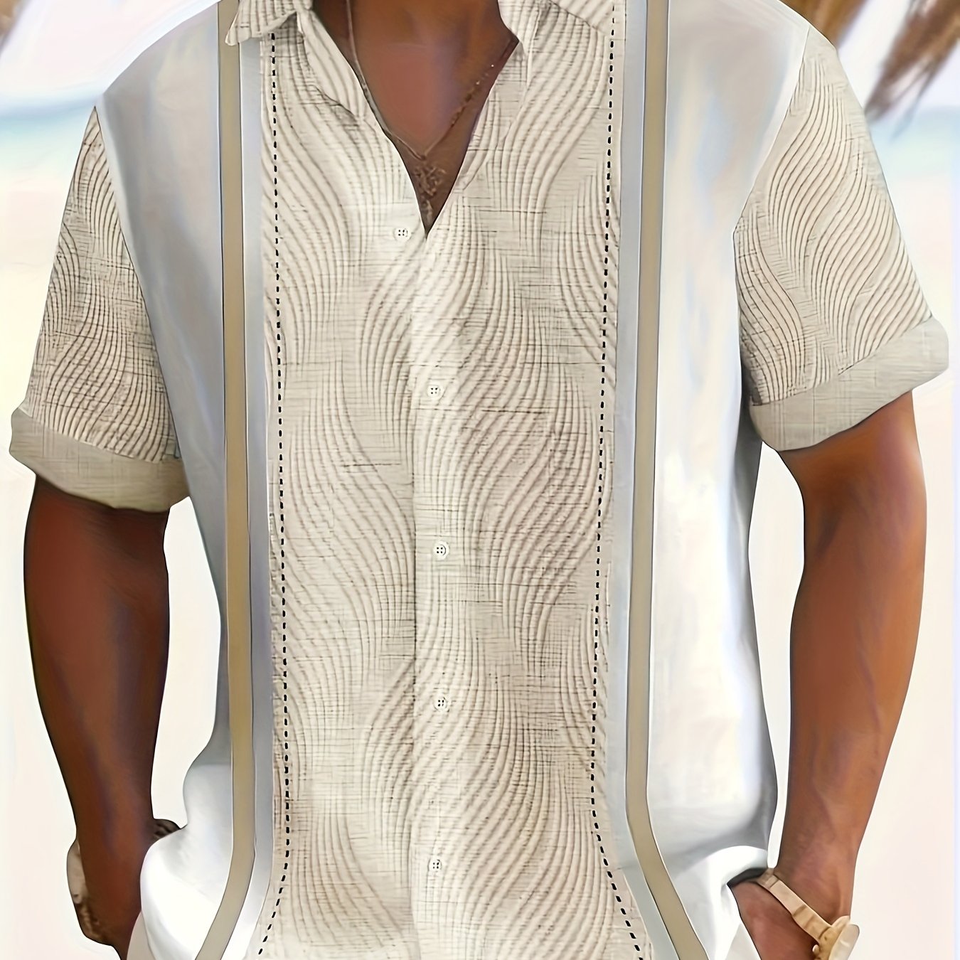 E-shop Herren Retro Geometrischer Druck Knopfleiste Kurzarm Hemd mit Kragen, Vintage Stil, Sommerkleidung