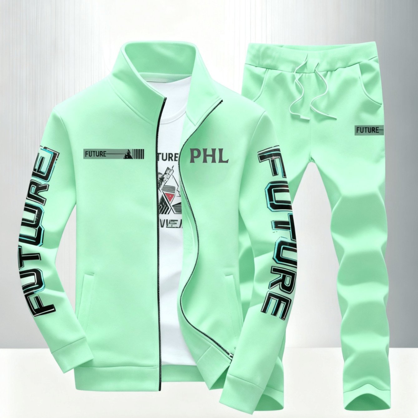 A 2pcs Suit Of 's Casual Sports Jacket And Baggy Pants In A 'futuristic' Design. This Simple And Stylish Menswear Is Perfect For Outdoor Dates And A Great Christmas Gift.