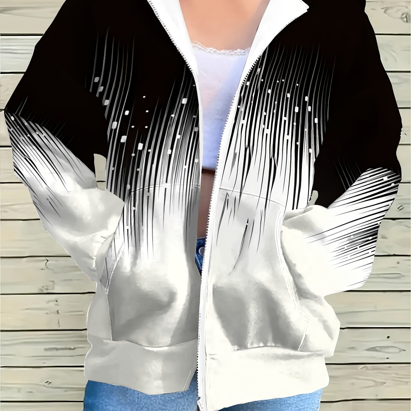 TEMU Western Street Style Zipper Hooded Sweatshirt Women's Long Sleeve Cardigan Jacket Versatile Casual Outing Layering Casual Top