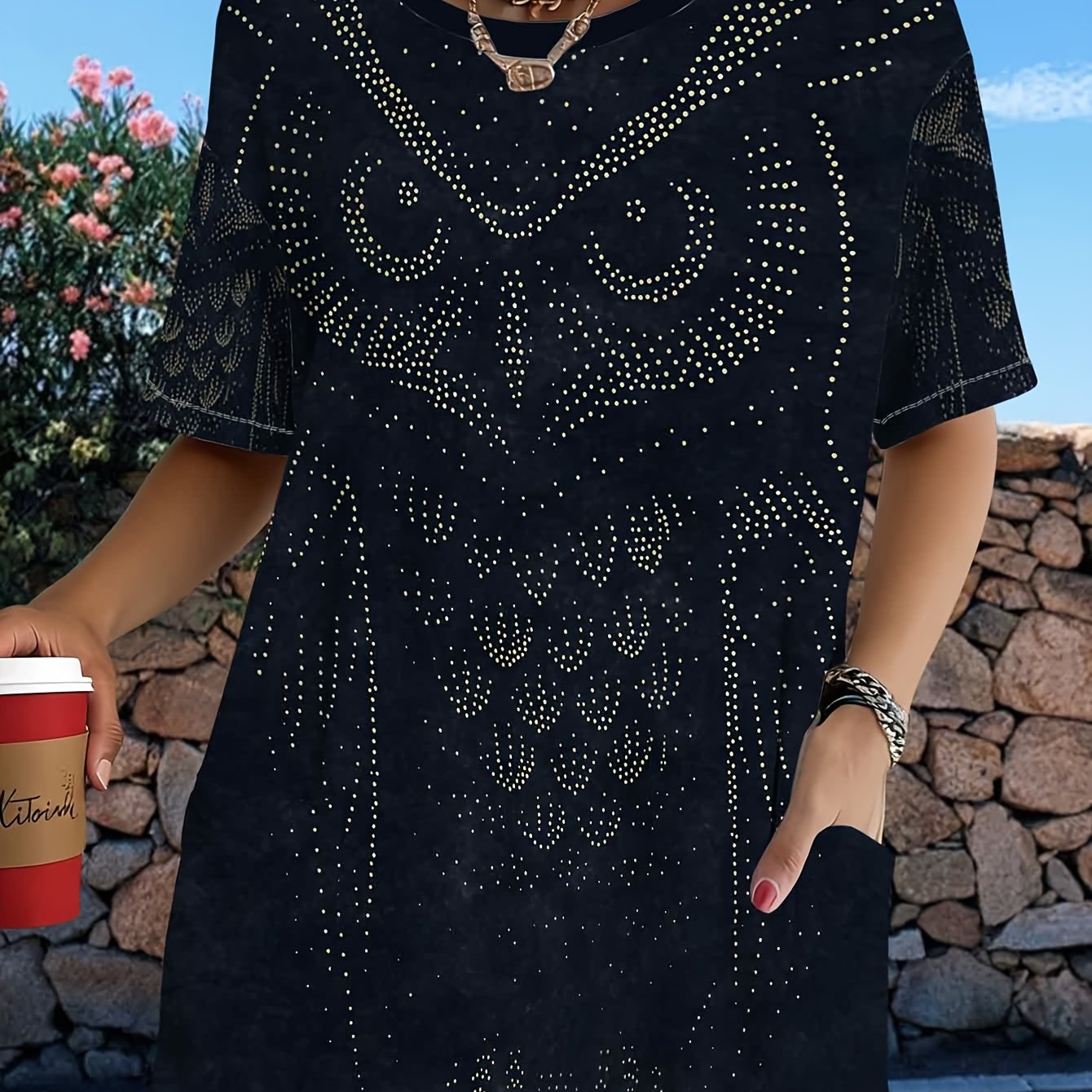 TEMU Womens Large-sized T-shirt With Pattern, T-shirt, Suitable For Daily , Casual Outing, Beach Vacation, , Used As Gift Or Promotional Item,