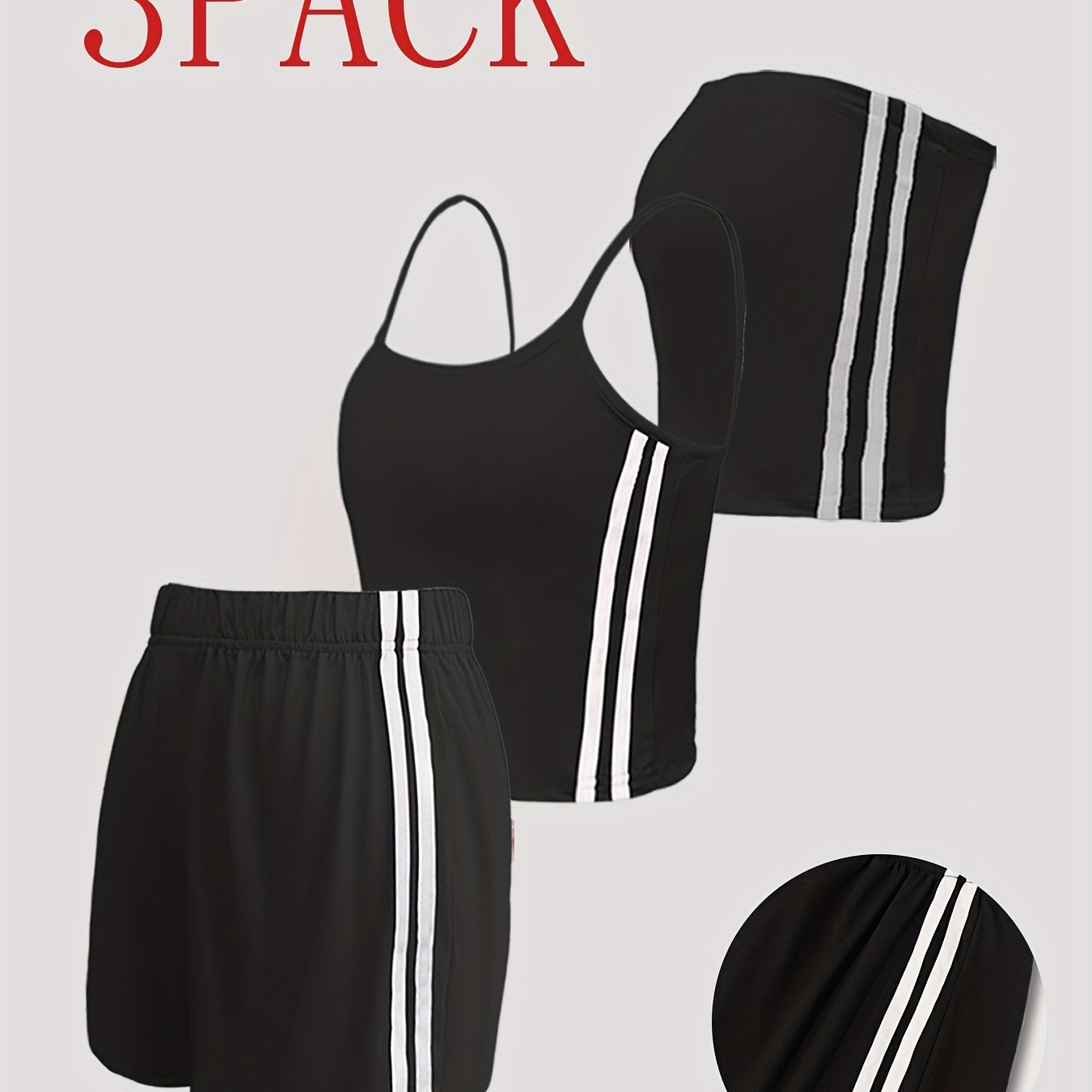 TEMU Women's Clothing, Summer Fashion Black And -block Set, 3pcs Set