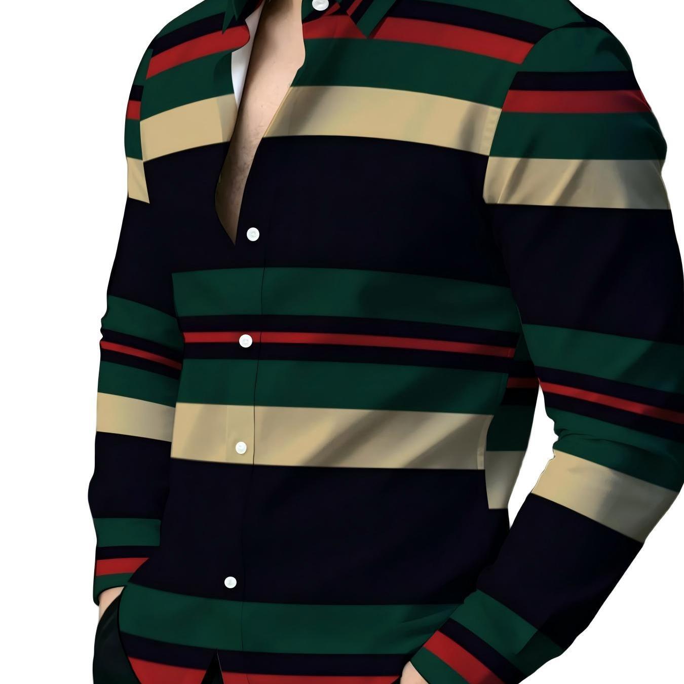 TEMU Money Outfits Printed Design - Not Textured Men's Long Sleeve Shirt, Dark Contrast Country Style, Flowing Casual Commuter All-match Collar Shirt