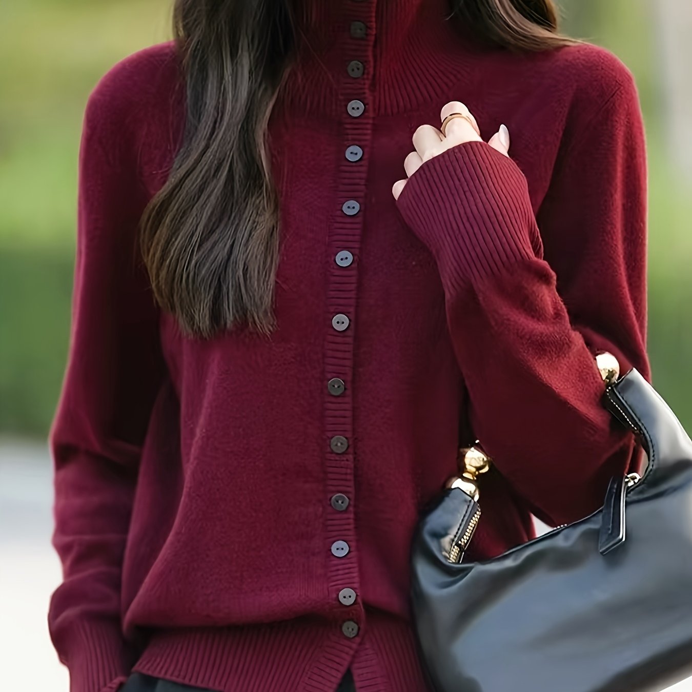 E-shop Feiner Neuer Herbst/Winter Mode High-End Vielseitiger Stehkragen Einreihiger Mantel Haarnadel-Pullover