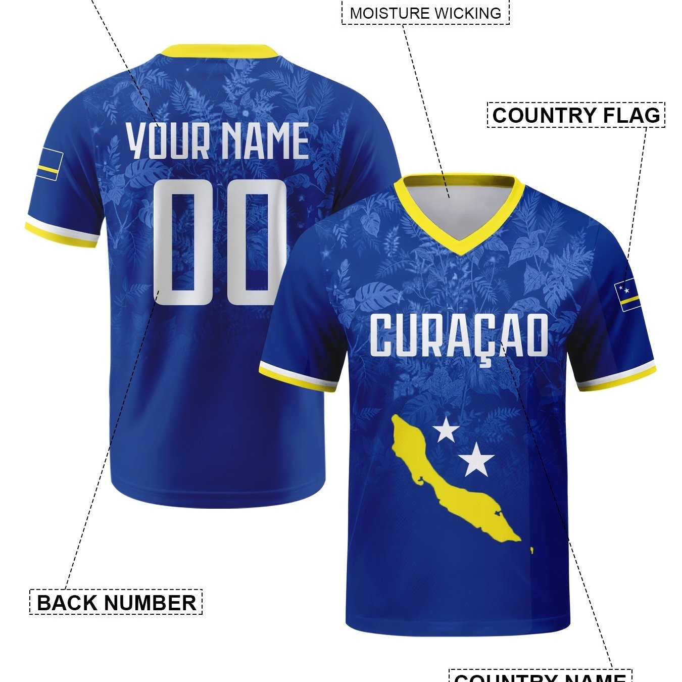 TEMU Camiseta de fútbol personalizada del equipo de Curazao para hombre, personalizada con y número, camiseta de fútbol azul con diseño de , elegante