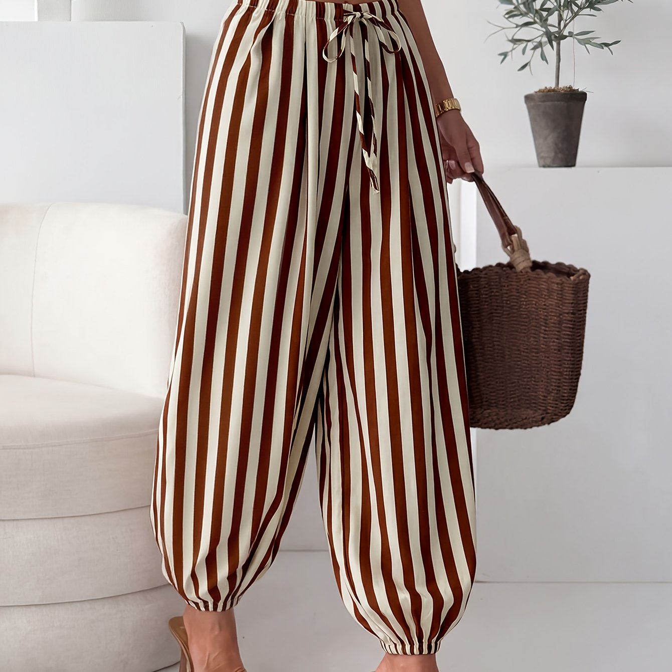 TEMU Pantalones Harem Casuales de Vacaciones para Mujer, Pantalones Holgados de Cintura con Cordón, Pantalones de Descanso Suaves y Ligeros para ,