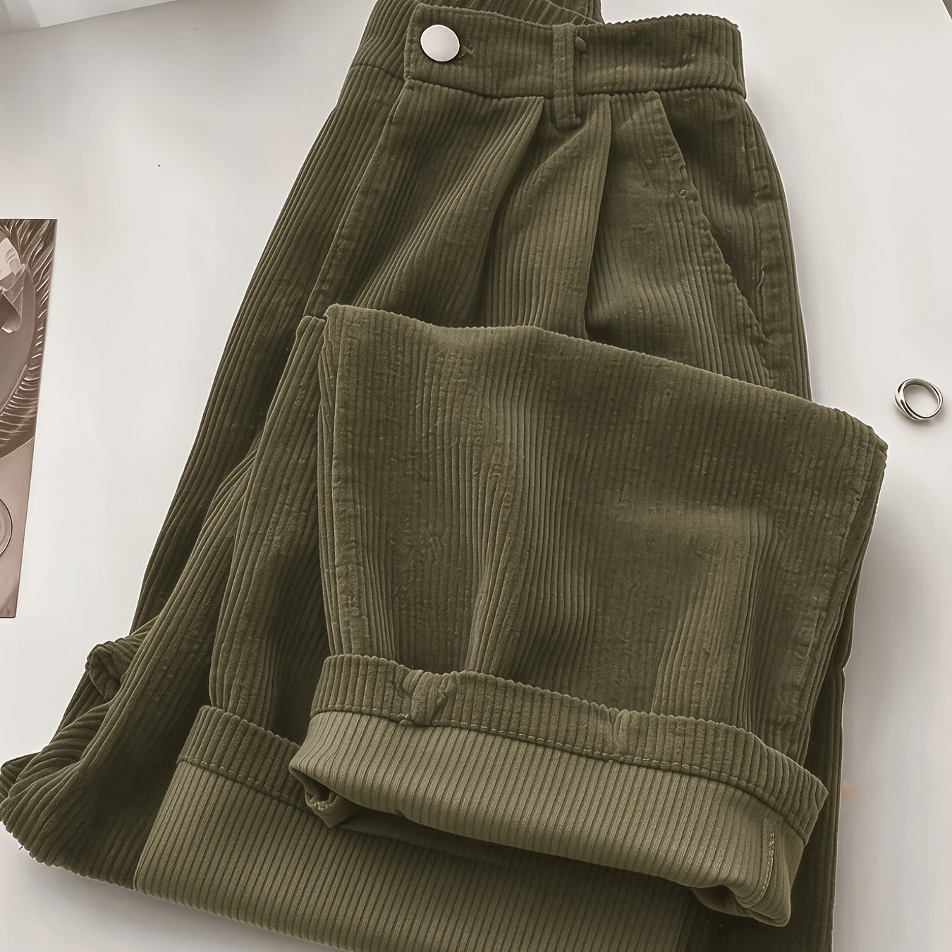 TEMU Pantaloni casual dritti drappeggiati in stile HMY, pantaloni casual da donna