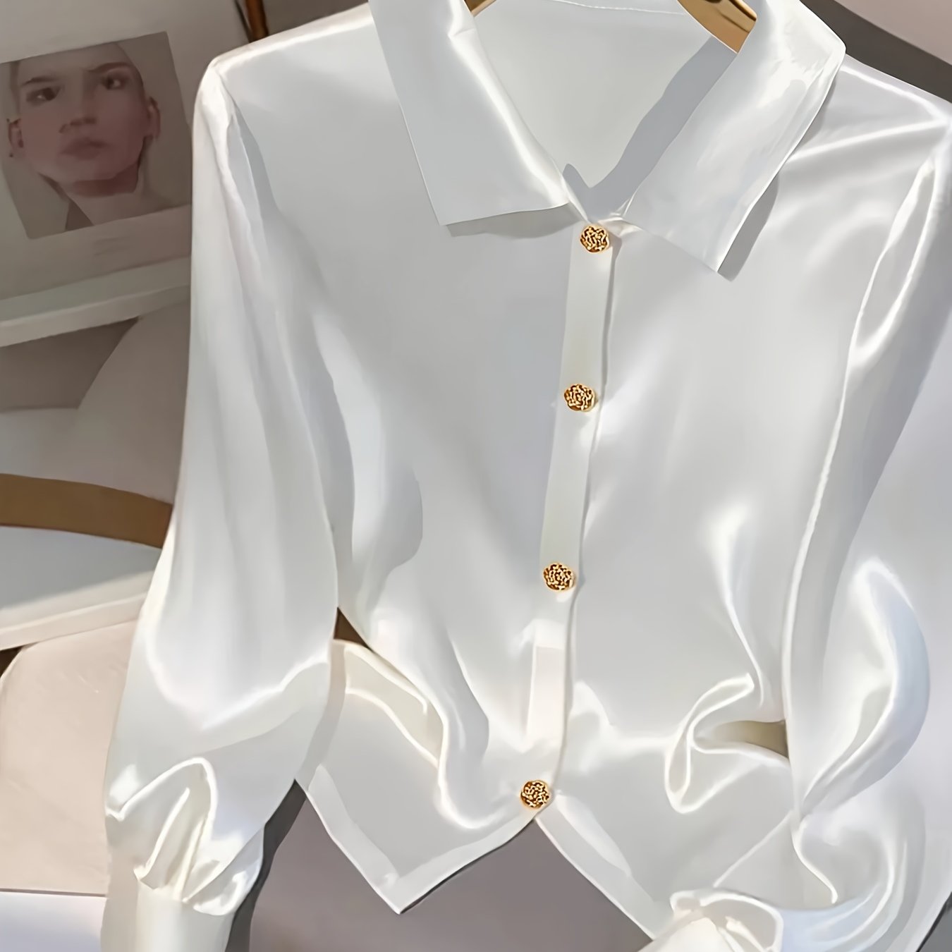 TEMU Women's Satin Button- Long Sleeve Shirt