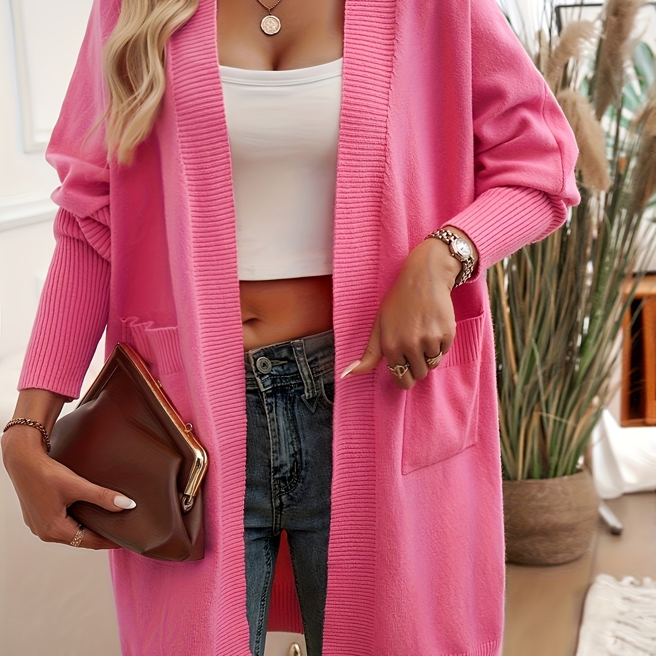 2026 Spring And Autumn New Mid-length Solid Color Cardigan Sweater Women's Coat Cardigan Top