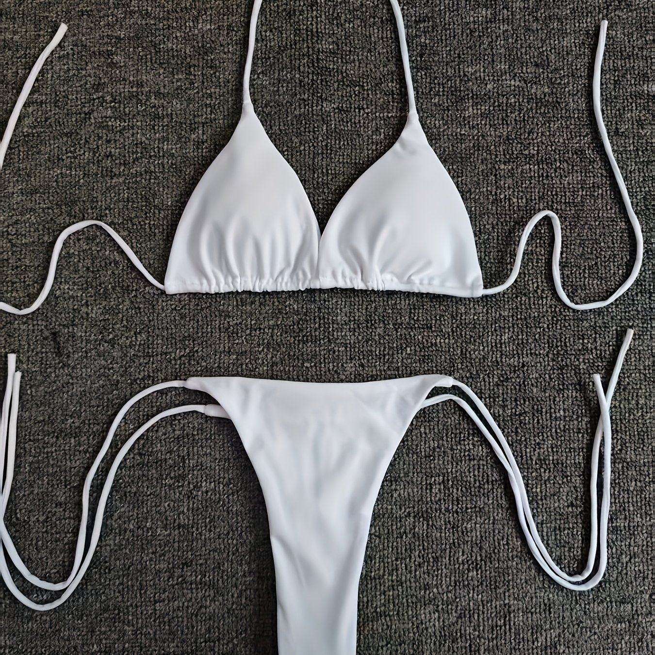 TEMU Classic Solid Color Bikini Tie Design Three-point Sexy Swimsuit