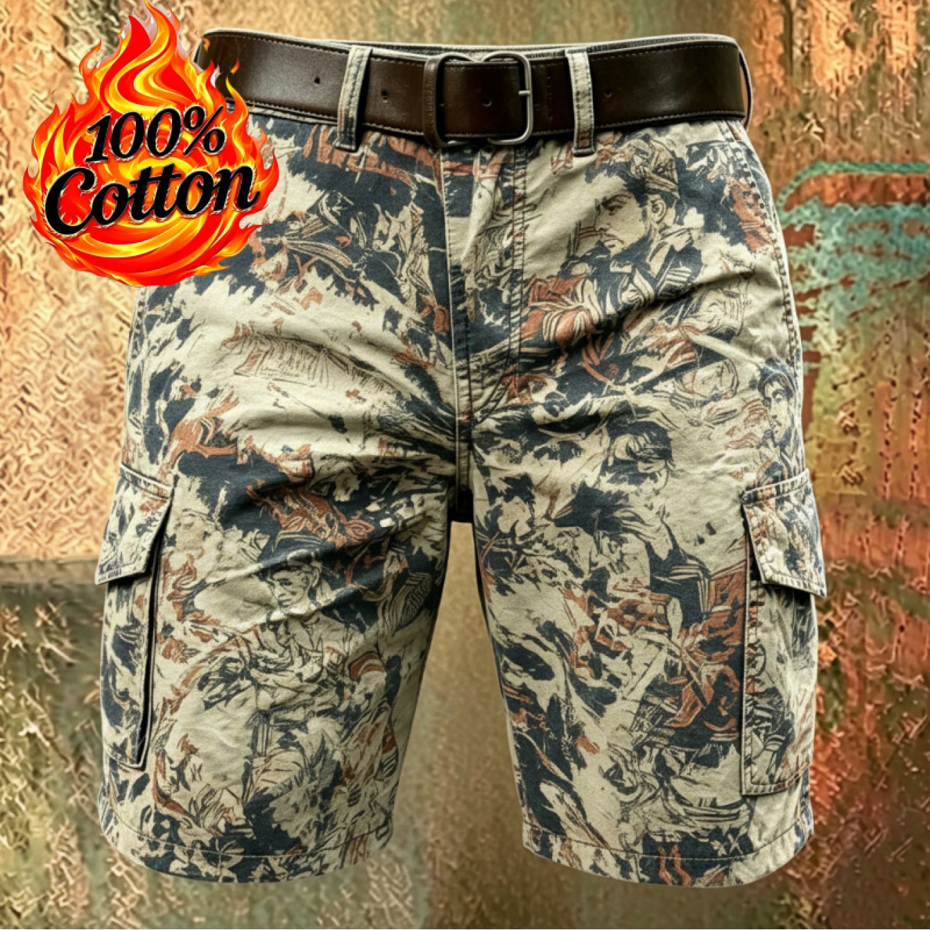 Image of Men's 3d Printed Workwear Shorts With Multi-pocket - Y2k Retro Beltless Shorts Suitable For Streetwear, Summer Casual Wear, Belt Not Included, Functional Outdoor Shorts For Everyday Use