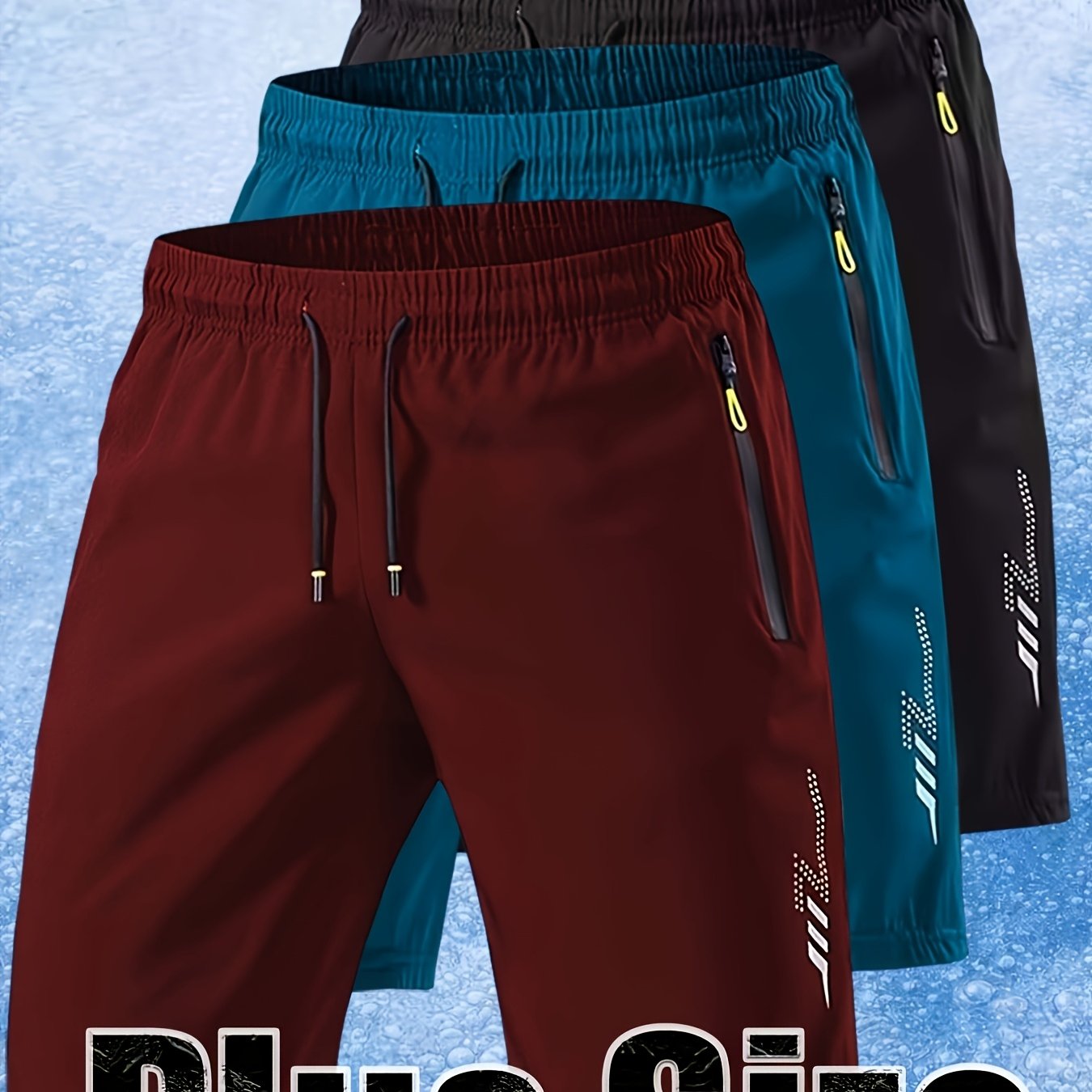 TEMU 3pcs Set, Men's Large Size Summer Casual Shorts - Moisture-wicking Loose Geometric Pattern Sports Shorts, Elastic Waistband, Mid- Pocket,
