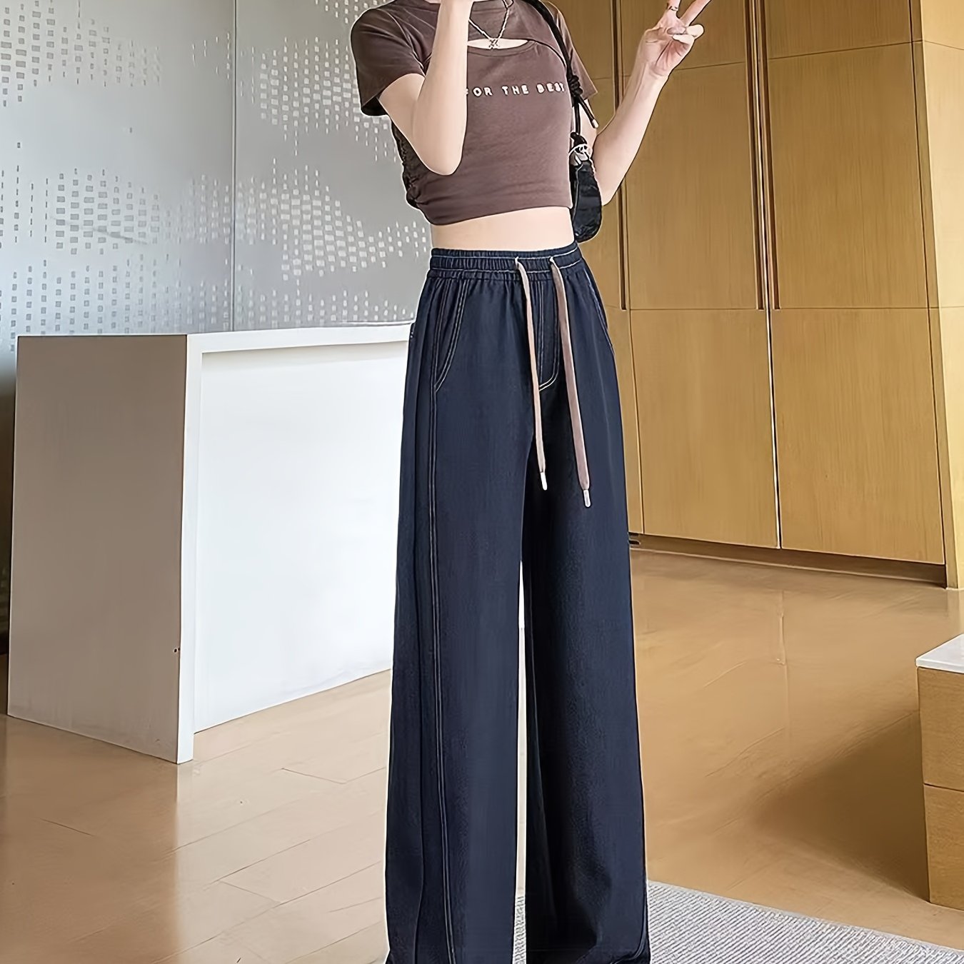 TEMU 女性用ムフローウィドレッグパンツ。春夏トレンドのなデザインが特徴です。カジュアルに着こなせるワイドレッグパンツです。