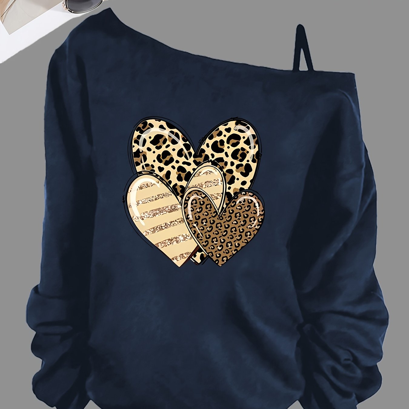 TEMU 1pc Women's Sexy Off Shoulder Loose T-shirt - Soft Cowl Neck Cold Shoulder Casual Top, Fashionable Comfortable Long Sleeve - Stylish "leopard