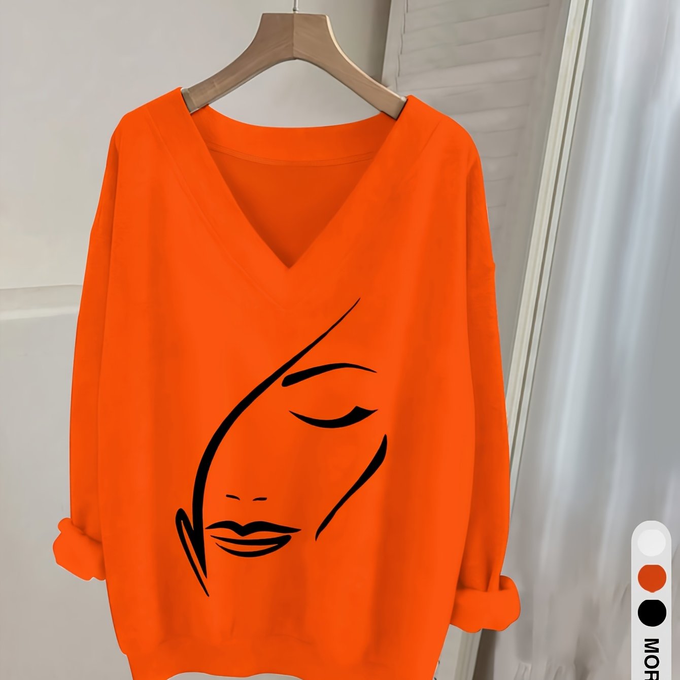 E-shop 0829, Casual V-Ausschnitt Langarm-Sweatshirt mit Grafikdruck, Damen Langarm-T-Shirt, Langarm-Oberteil, Modisches Top