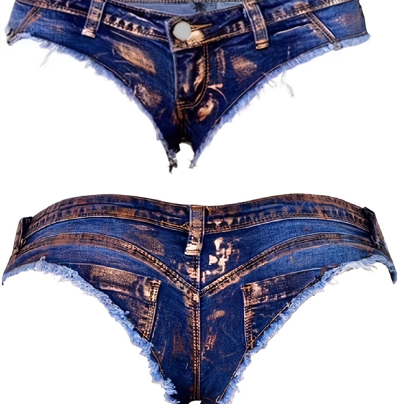 Image of Women's Stretchy Vintage Versatile Casual Fashionable Elegant Low-rise Machine-washable Durable Multi-functional Skinny Pocket Golden- Tassel Denim Shorts Street Style Trend