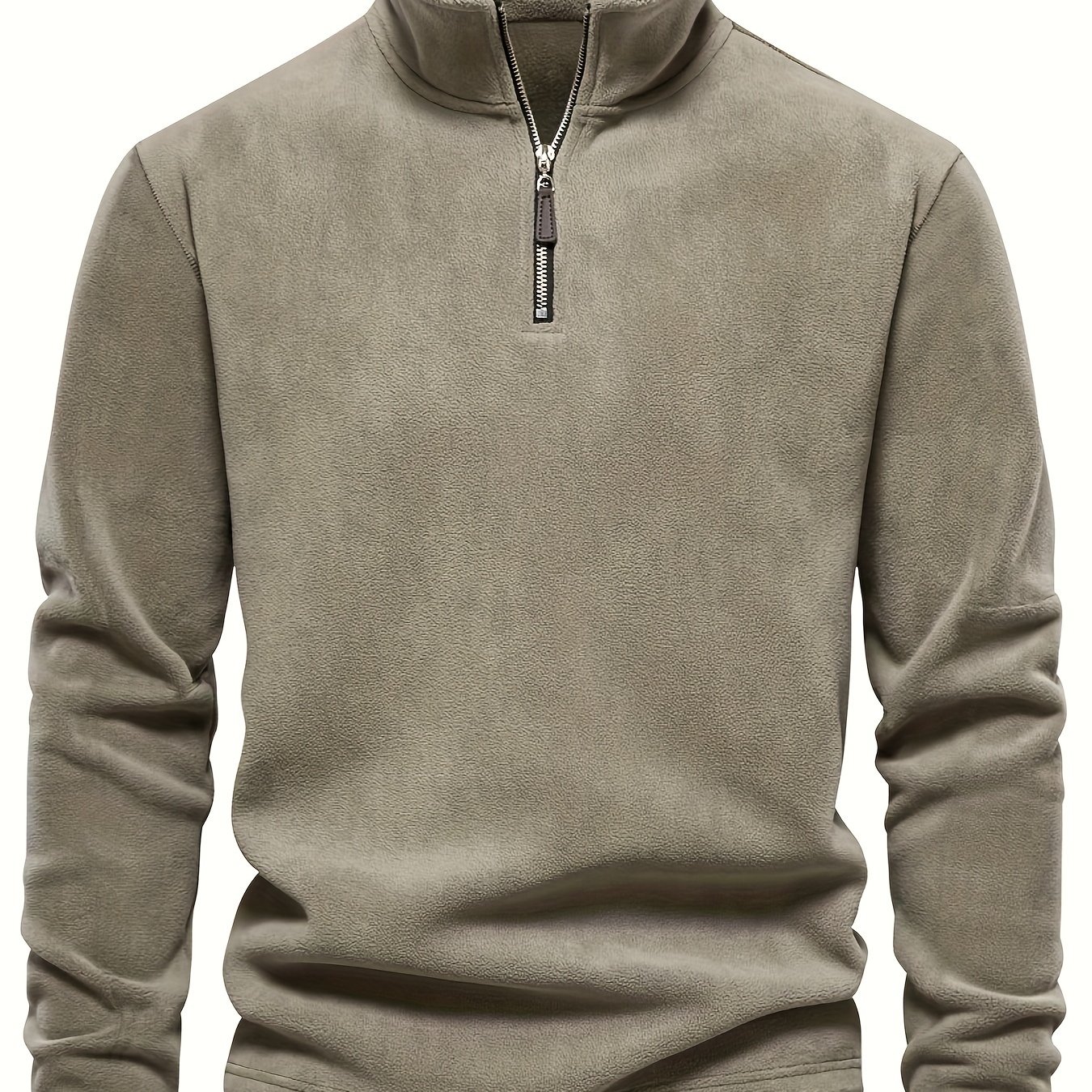 TEMU Autumn & Winter Men's Fleece Henley Shirt, Stand Collar Half Zip Long Sleeve Pullover Top, Male's Classic Fashion, Outdoor Cloth