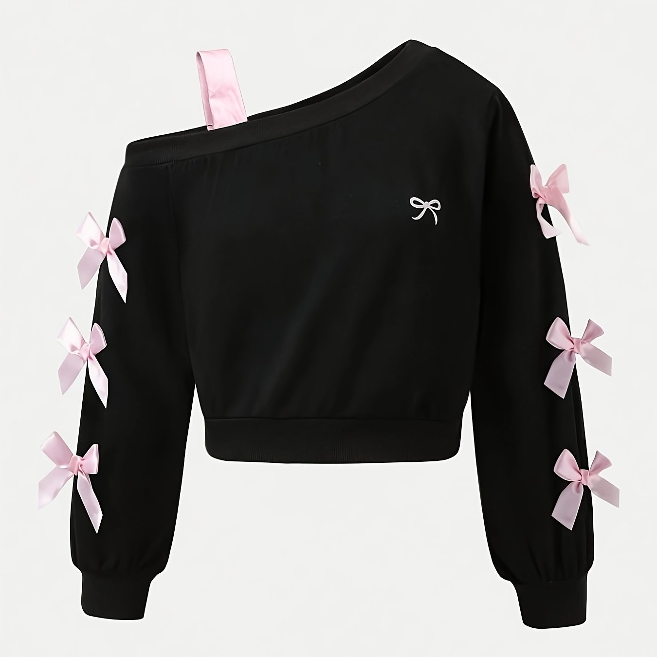 TEMU Girl's Sweet And Cool Pink Bow-decorated -shoulder Top, Single Piece With Small Bow Embroidery On For An Added , Loose And