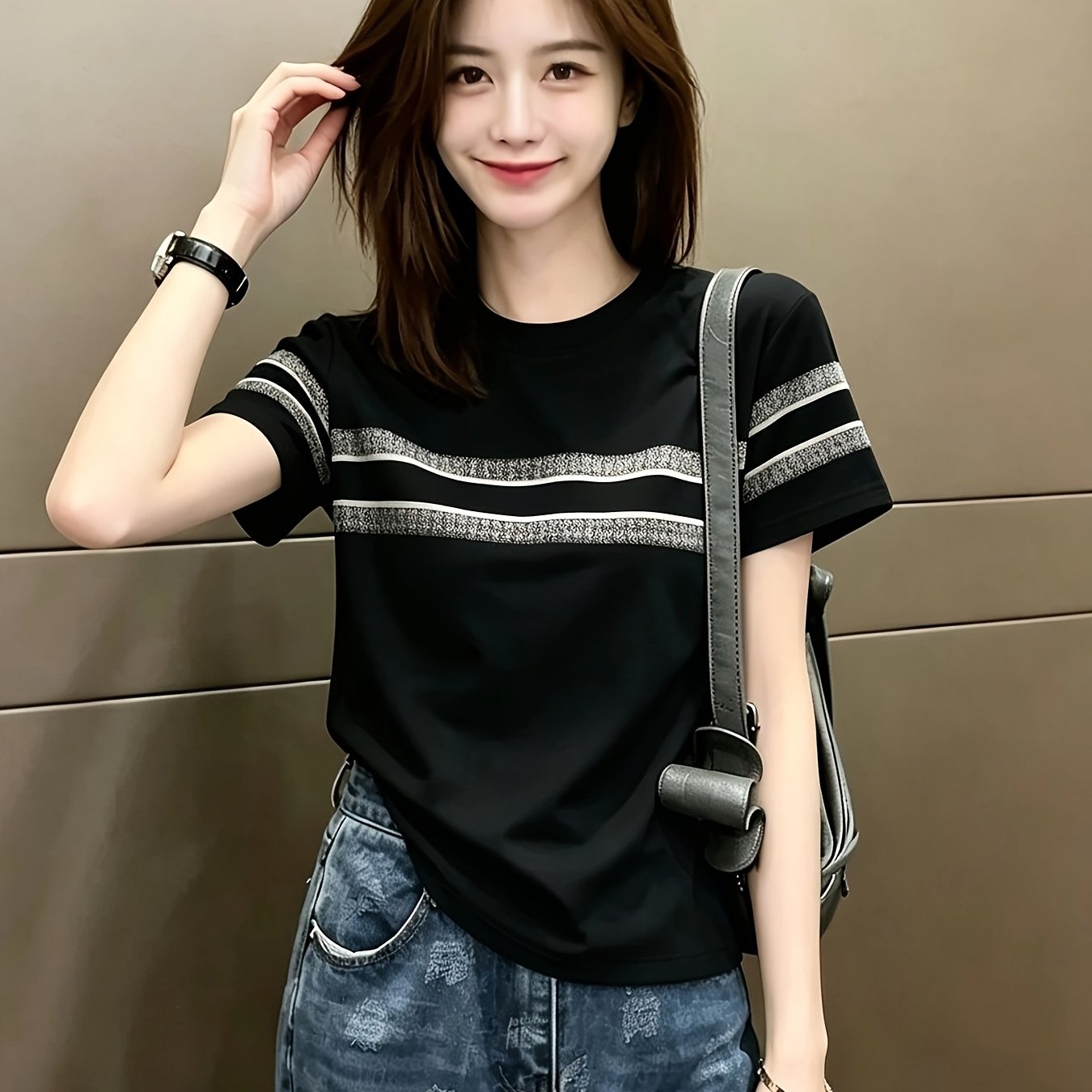 TEMU 다재다능한 트렌디 반팔 티셔츠 여성 여름 신상 엄마룩 기질 젊은 스타일 탑