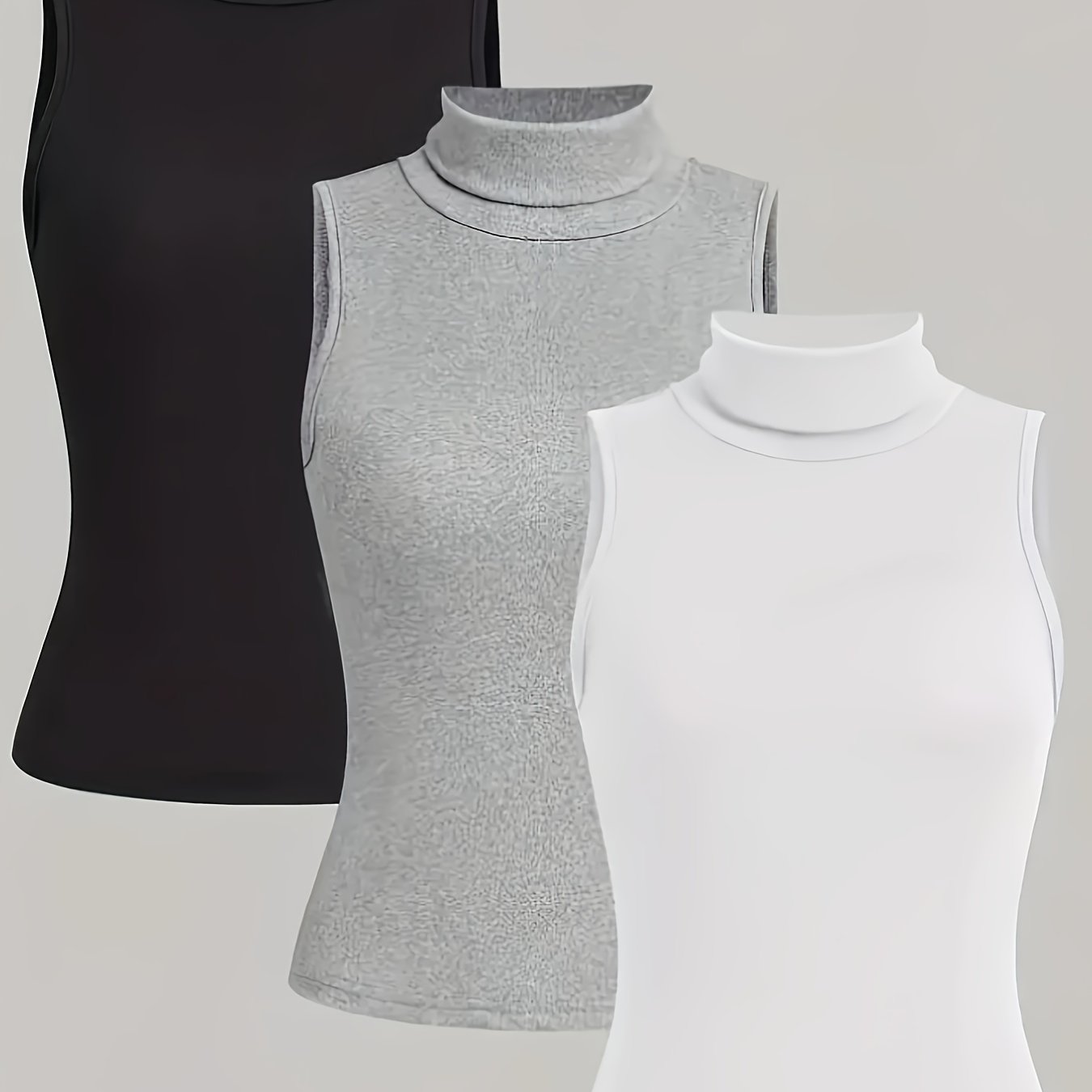 Three- Size Solid Color Turtleneck Tank Tops For