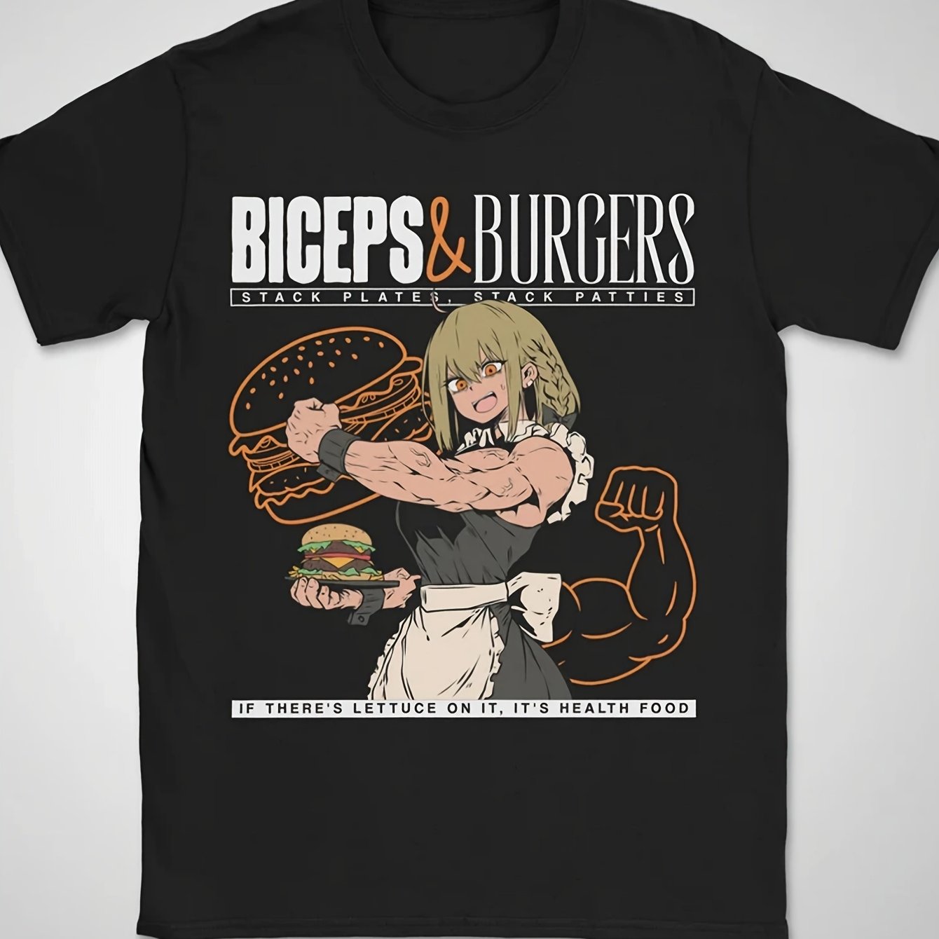 Image of Plus Size Biceps And T-shirt Japanese Anime-style T-shirt 100% Men's T-shirt, Regular Fit, Soft Breathable Summer Top, Plus Size