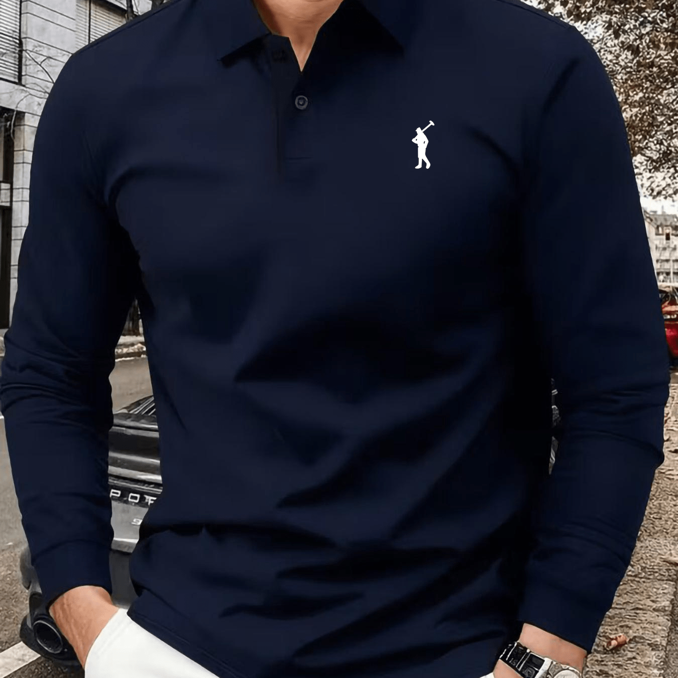 TEMU Men' Shirt Featuring A Cartoon Golf Figure Print, Stylish And Comfortable With A Collar, Suitable For Sports And Casual Wear, Perfect For Light