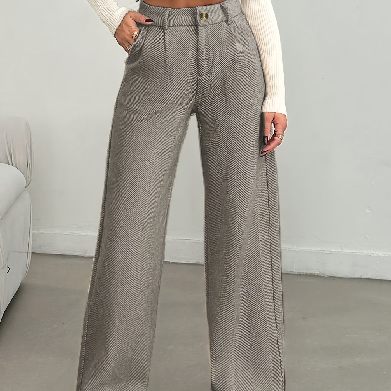 Image of Casual Simple Elegant Commuter Charm Vintage High-quality Straight-leg Pants, Fashionable Simple Straight-leg Trousers, Women's Asd1