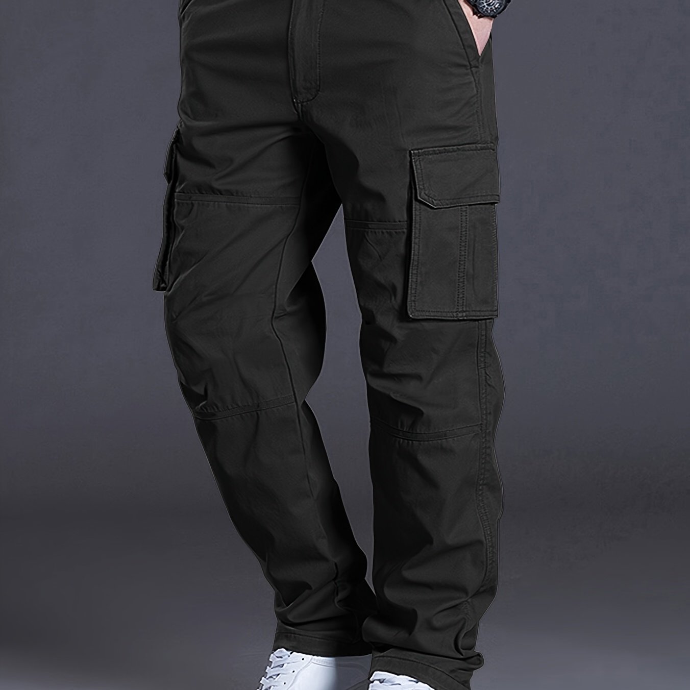 TEMU Pantalon Cargo Multi-poches de Couleur Unie Toutes Saisons pour Homme, Pantalon Droit Respirant et Confortable avec Poches Cargo