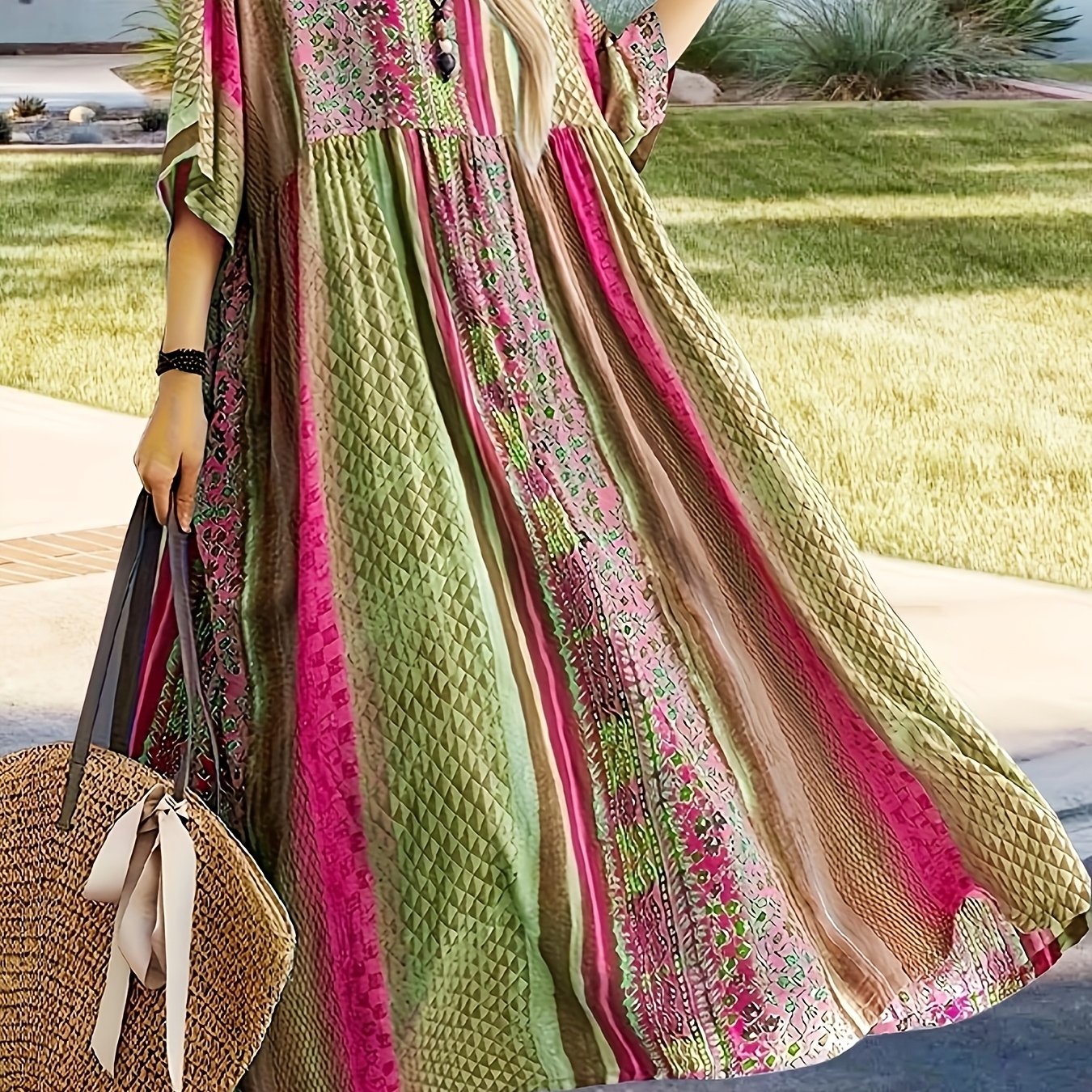 Plus Size, Women's Oversized Dress With Ethnic Style Printed Dress