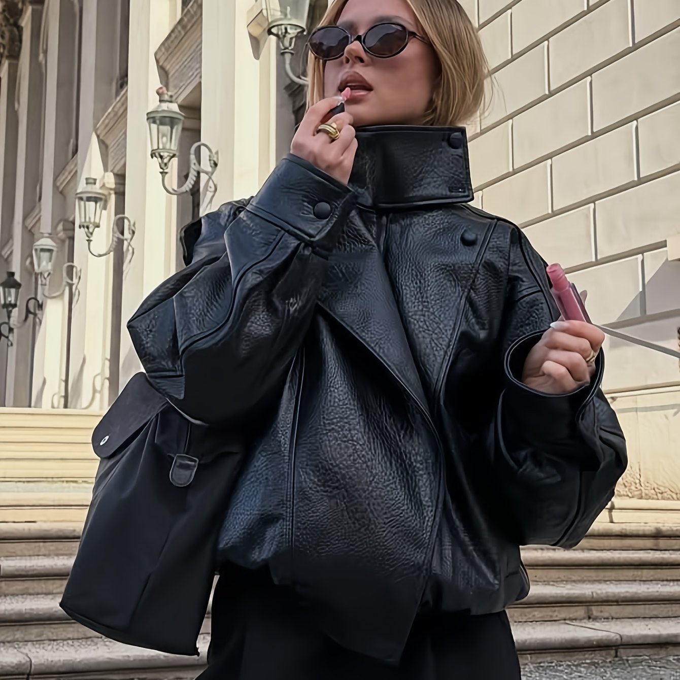 TEMU Jacket Zip-Up Bomberjacke Damen Langarm Button-Up Oversized Business Casual Jacke Herbst Winter Ausgehen Outfits Mäntel für Damen Herbst