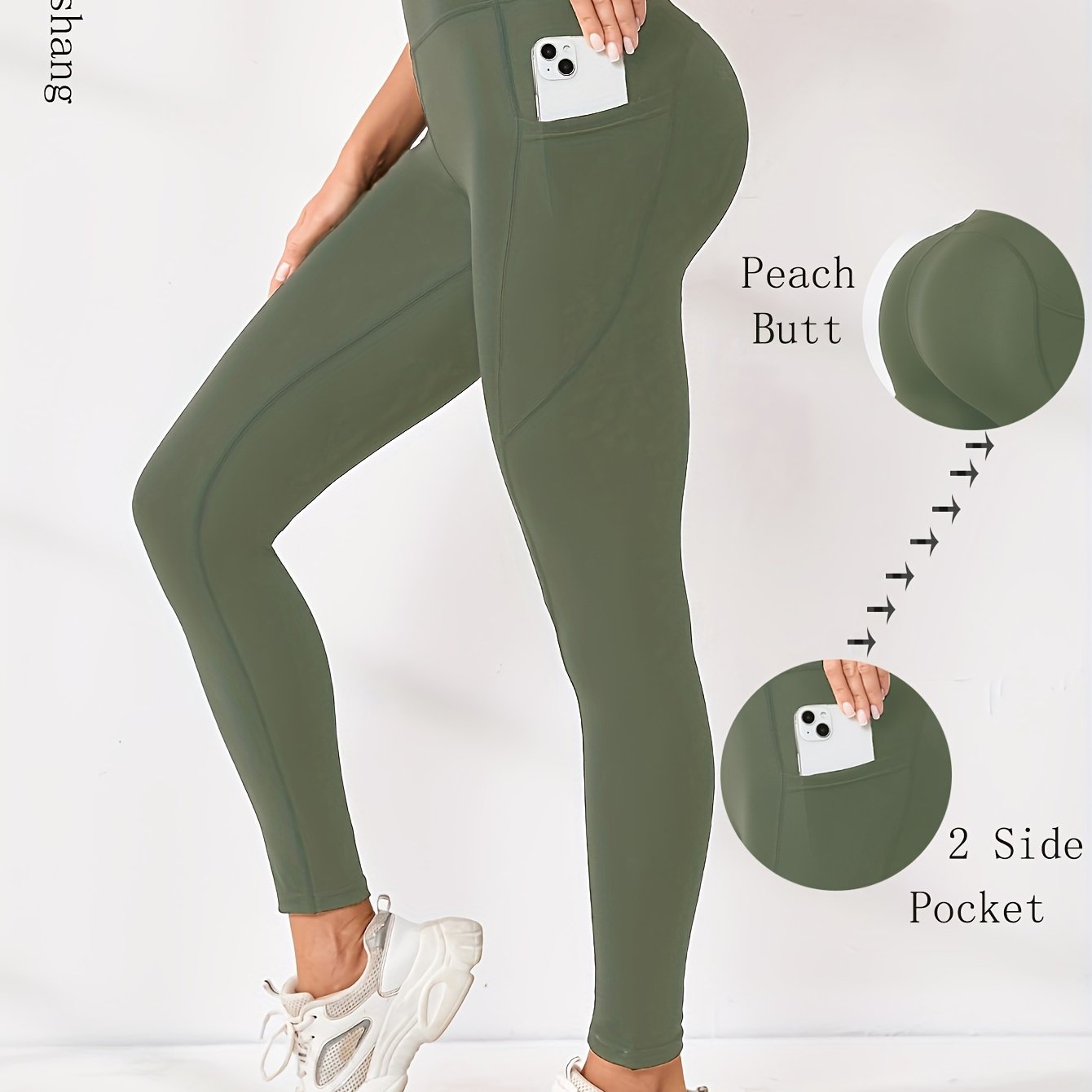 E-shop Beliebte High-Waist, High-Stretch, Pfirsichförmige, Militärgrüne Yoga-Hose für Damen – Entworfen, um den Bauch zu glätten den heben