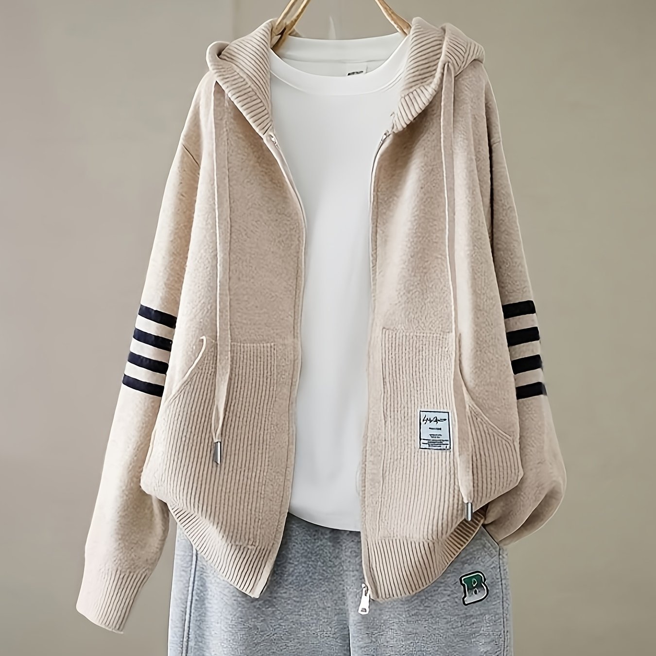 Image of Plus Size - Plus Size - Plus Size Fashion -up Hooded Cardigan