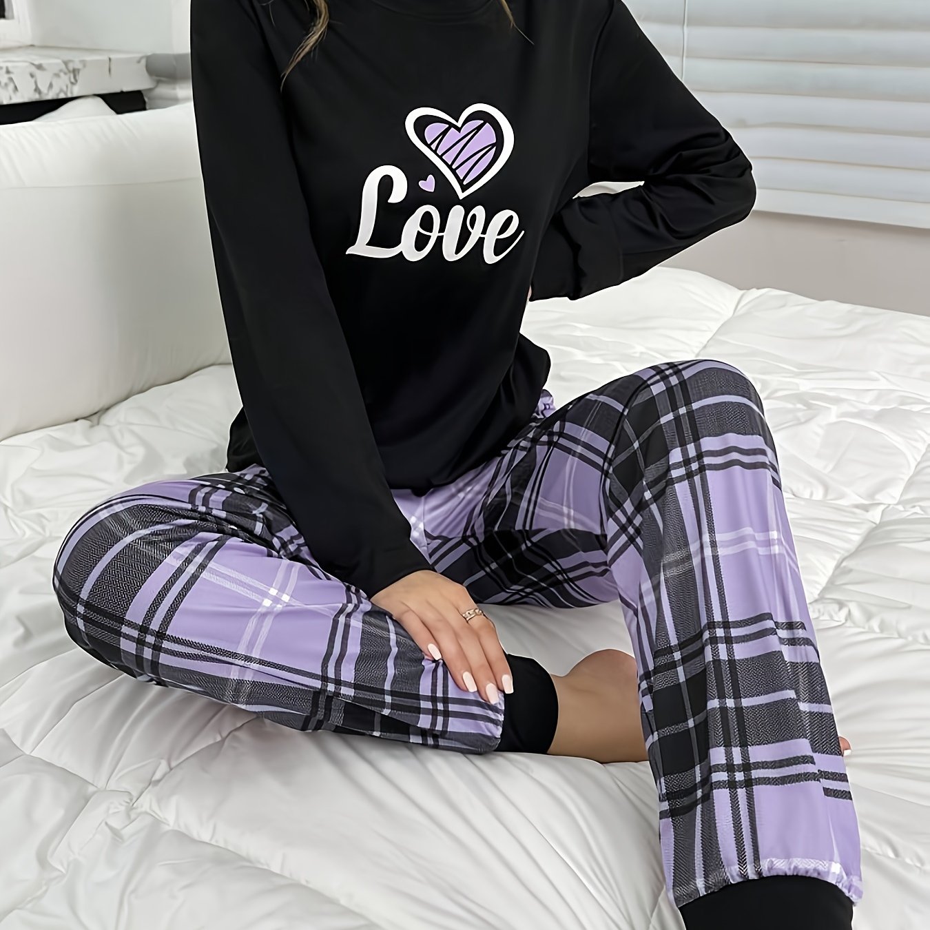 E-shop 2 Stück 'Winter Warm Pyjama-Set - Langarm Rundhals Schlafanzug - Gemütliches Passendes Nachthemd & Hose, Maschinenwaschbare Nachtwäsche für