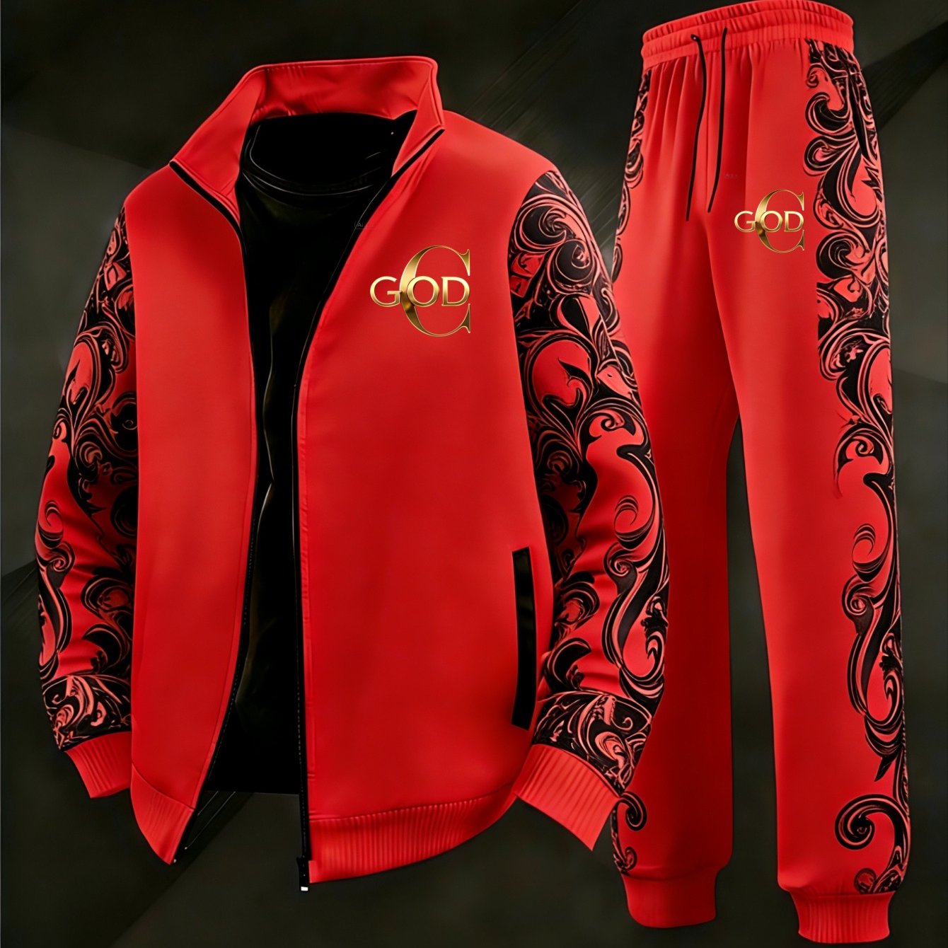 Image of 2pcs Men's Casual Sportswear Set, Comfortable Zip-up Jacket And Elastic Drawstring Waist Jogging Pants, Suitable For Gym Running And Wear